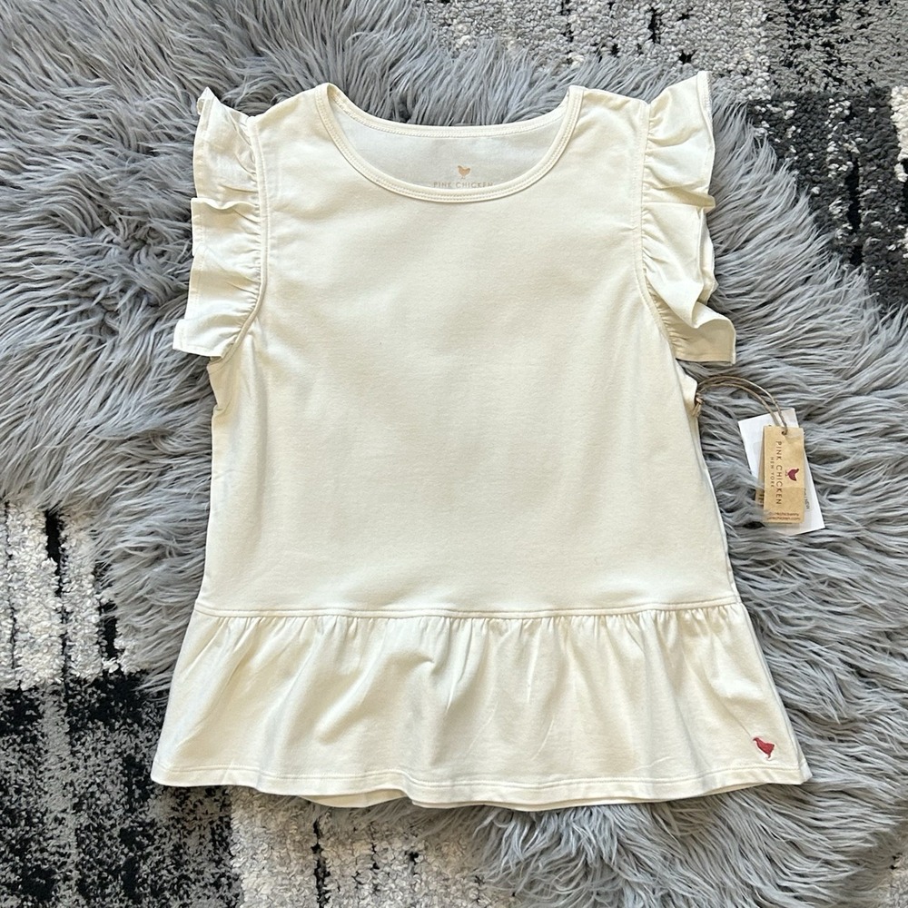 Pink Chicken Girls Organic Antique White Knit Joy Peplum Top Size 12y